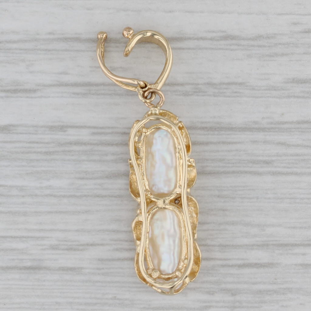 Gray Baroque Pearl Diamond Drop Pendant 14k Yellow Gold