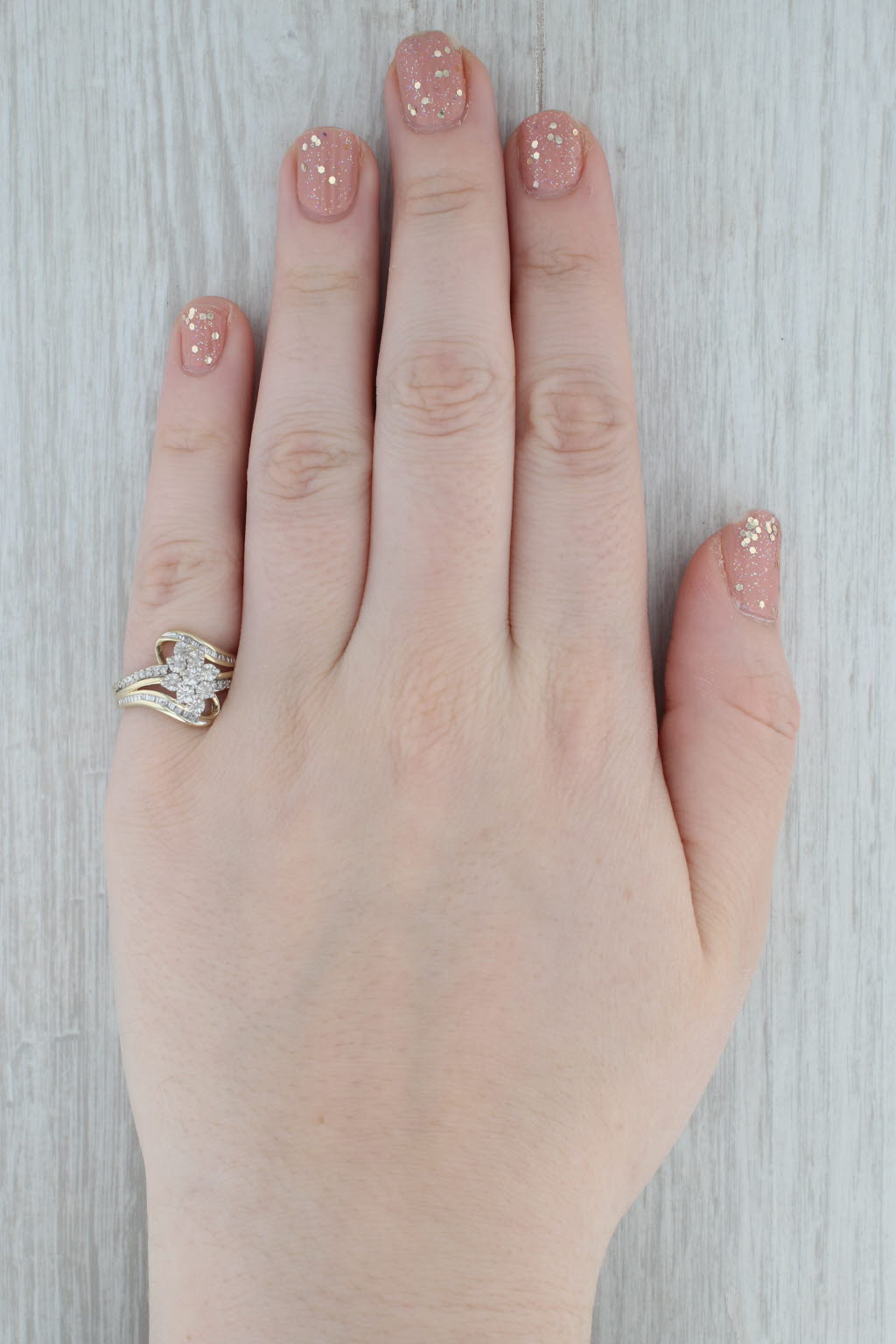 Gray 0.18ctw Diamond Cluster Bypass Ring 10k Yellow Gold Size 7 Engagement