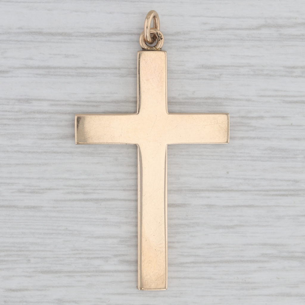 Light Gray Antique Floral Hand Engraved Cross Pendant 10k Yellow Gold Reversible Engravable