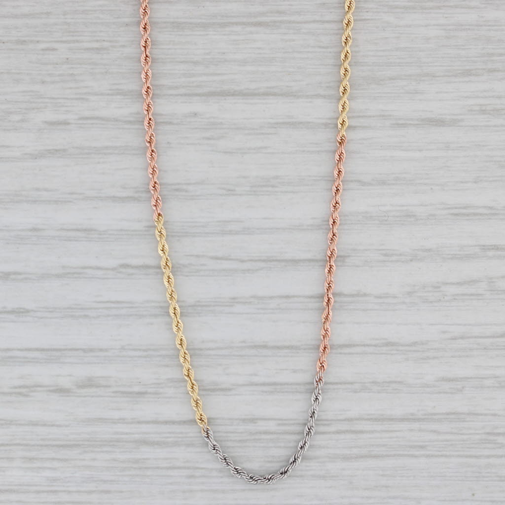Gray 18.25" Tri-Toned Rope Chain Necklace 14k Yellow White Rose Gold Italy