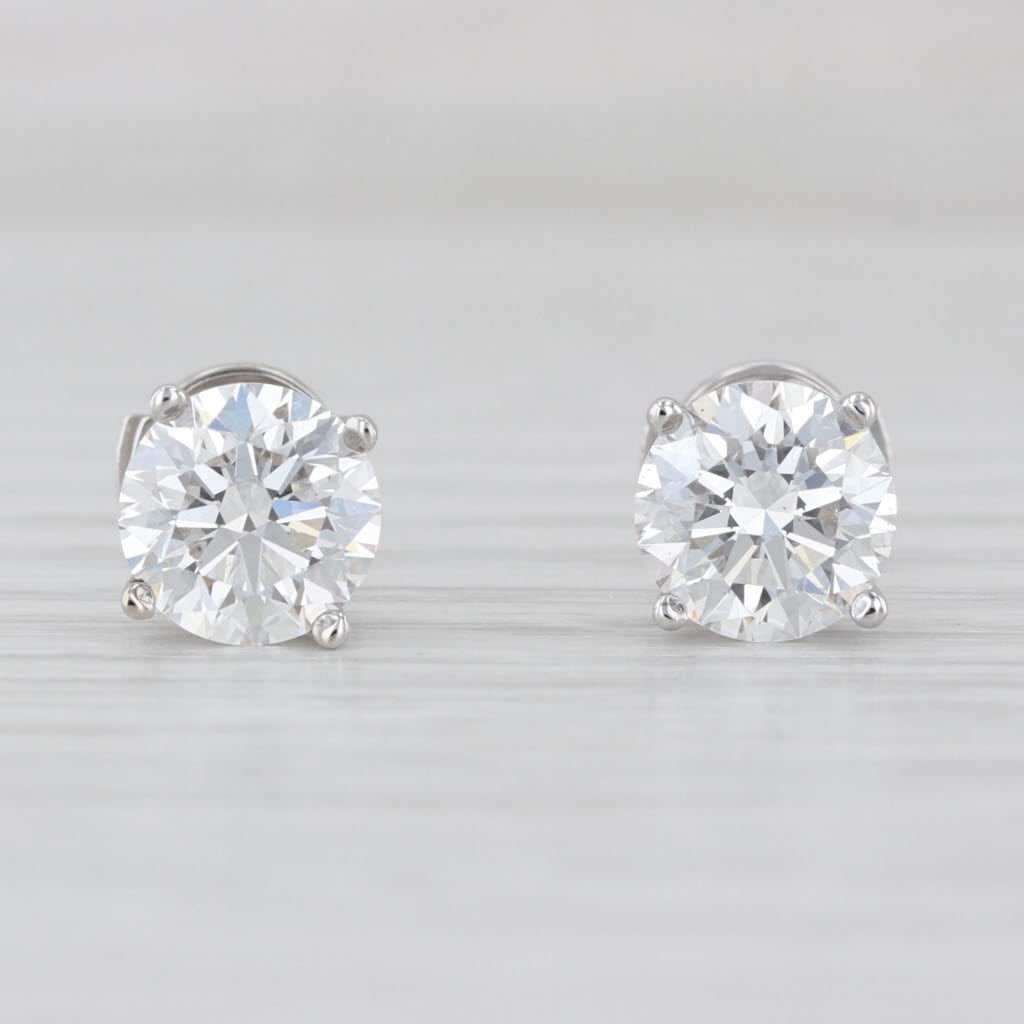 New 3.11ctw IGI Round Lab Grown Diamond Solitaire Stud Earrings 14k Gold Studs