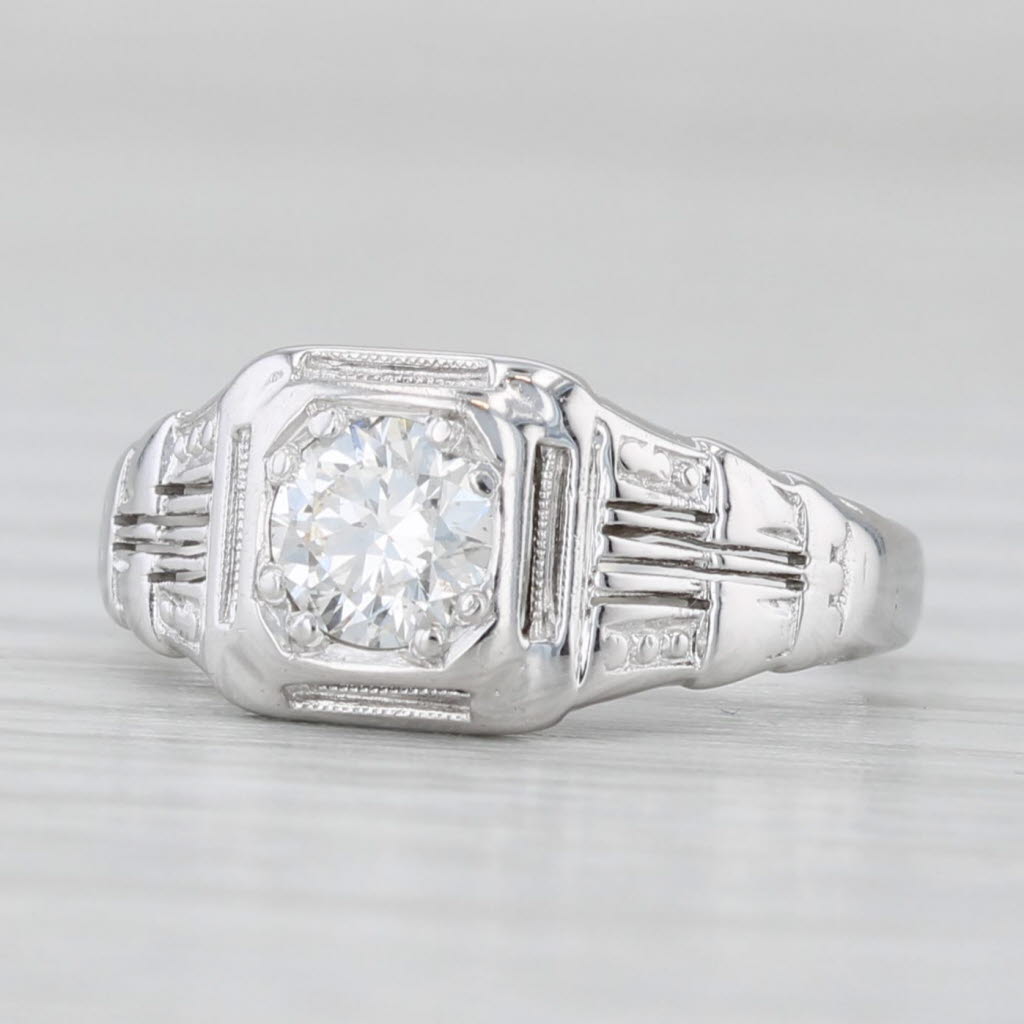 Light Gray Vintage 0.30ct Diamond Round Solitaire Engagement Ring 18k White Gold Size 2