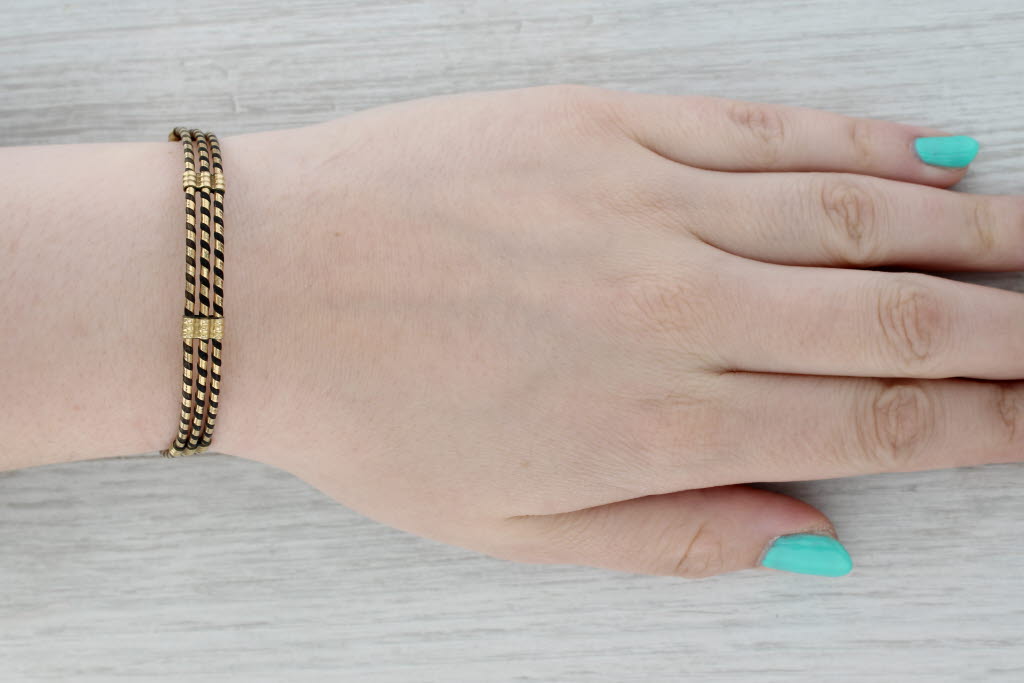 Gray Antique Elephant Hair Bracelet Gold Filled Layered 3-Strand Bracelet 7.25"