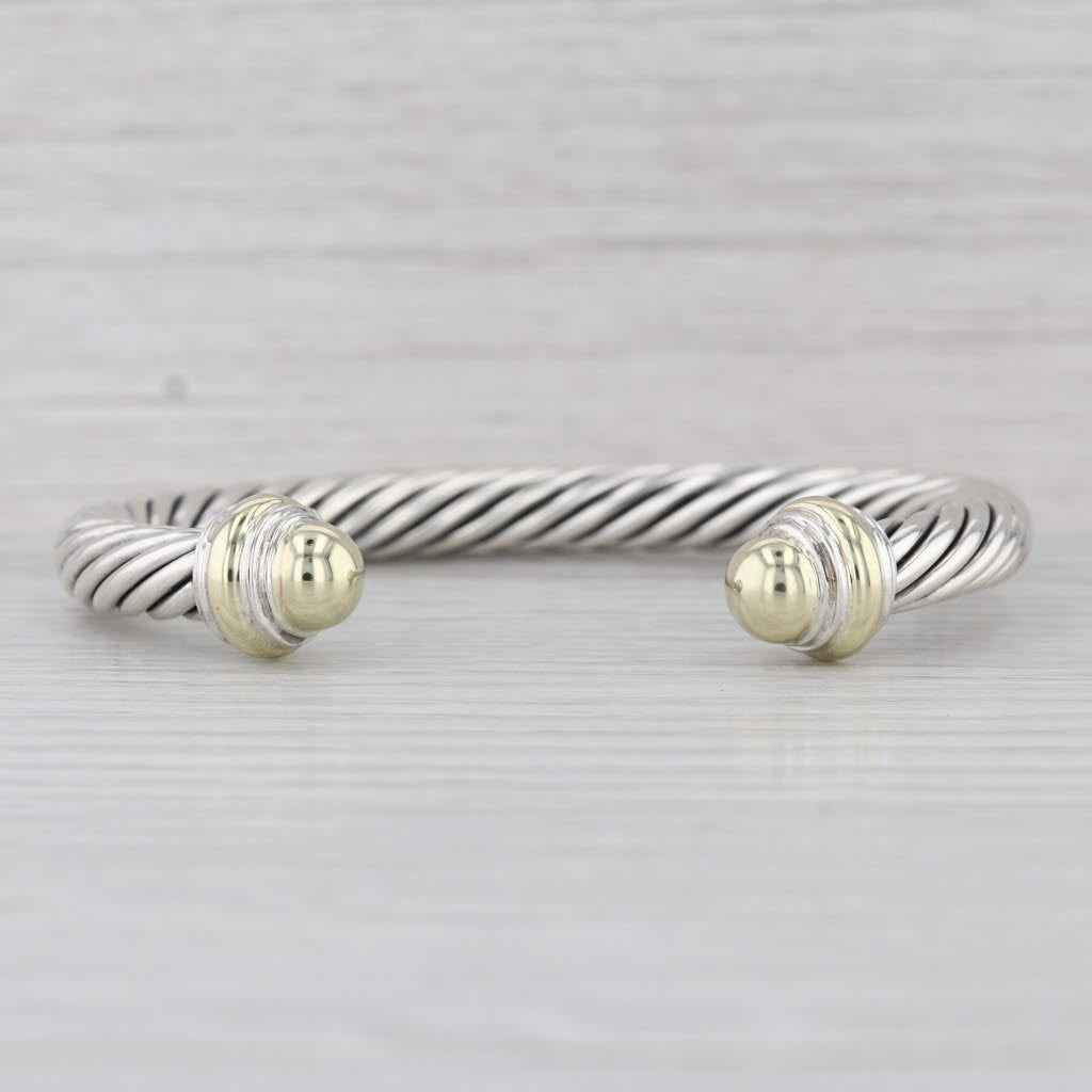 David Yurman Cable Dome Cuff Bracelet Sterling Silver 14k Gold 6.5"