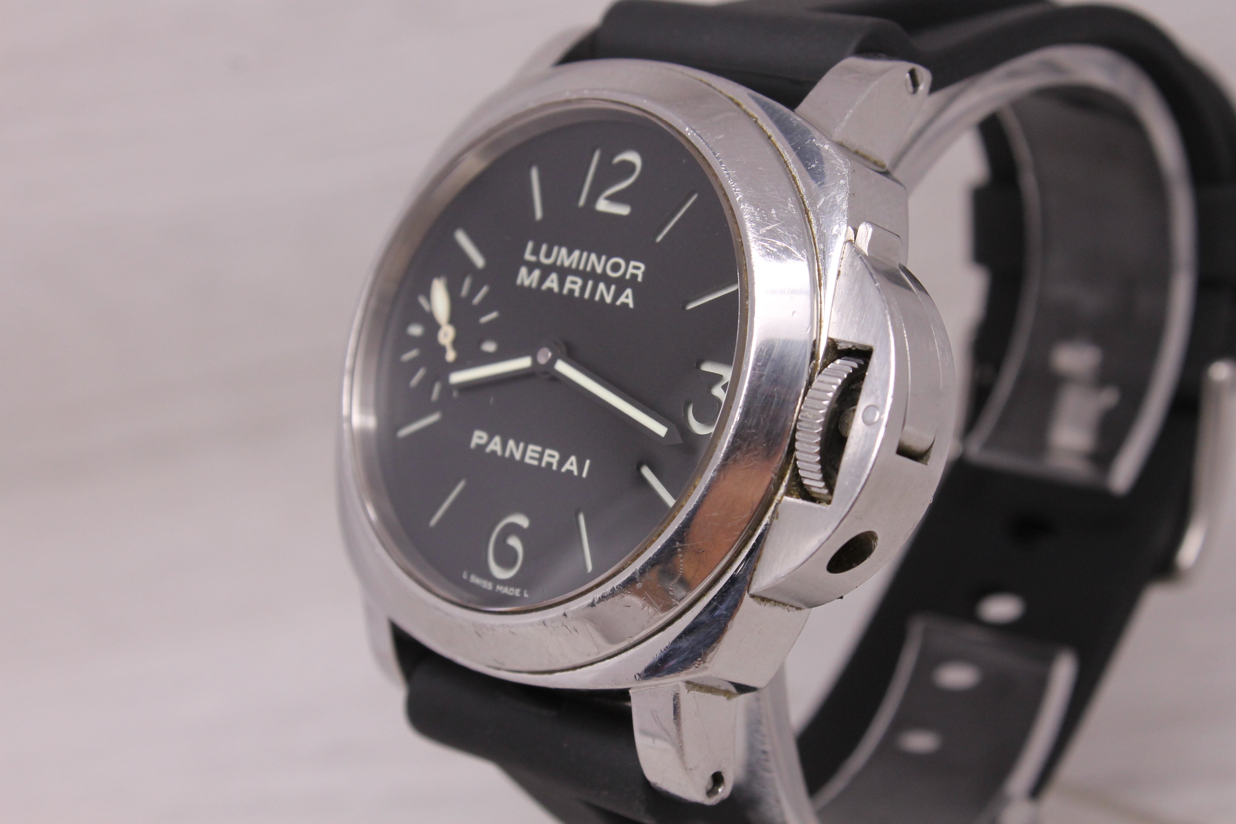 Panerai Luminor Marina PAM111 Mens 44mm Steel Manual Watch Sandwich Dial 00111