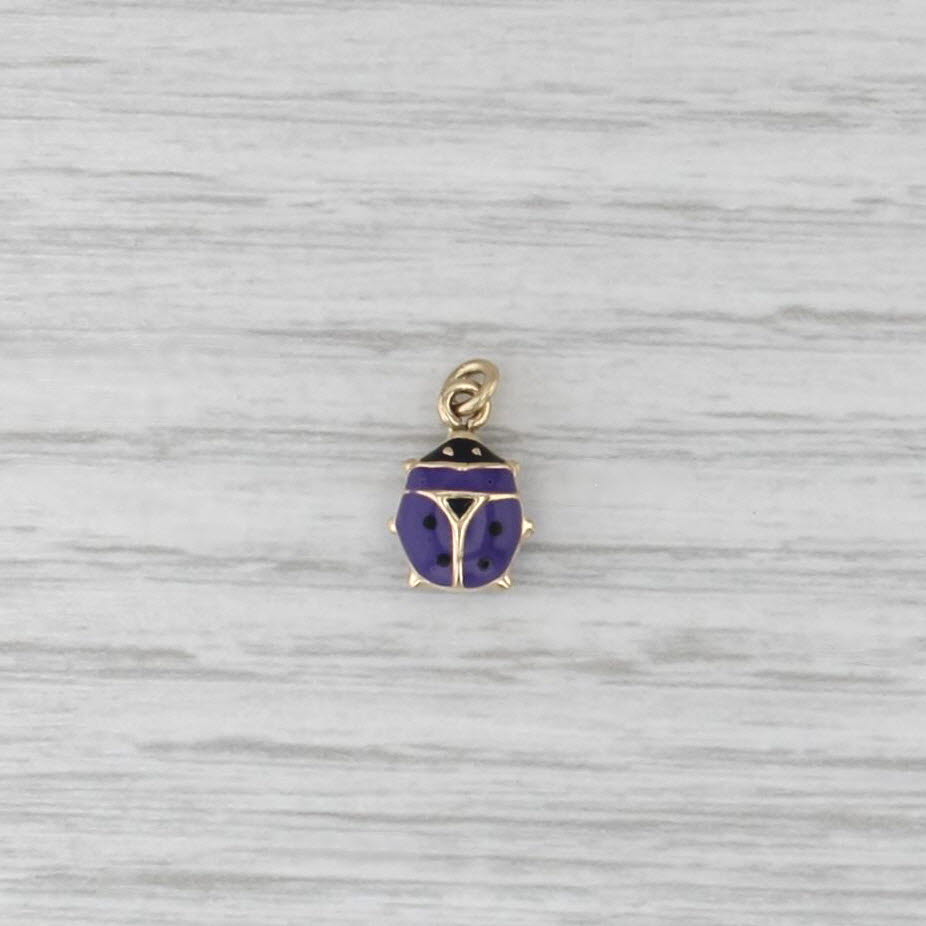 Purple Ladybug Charm 14k Yellow Gold Resin Small Drop Pendant Good Luck