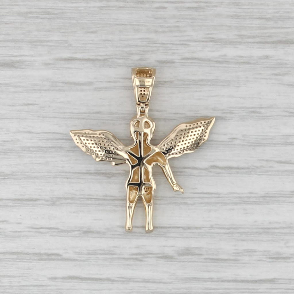 0.10ctw Diamond Guardian Angel Cheurb Pendant 10k Yellow Gold
