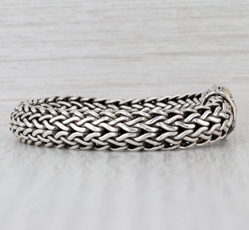 John Hardy Jaisalmer Dot Wheat Chain Bracelet Sterling Silver 18k Gold 6.75"