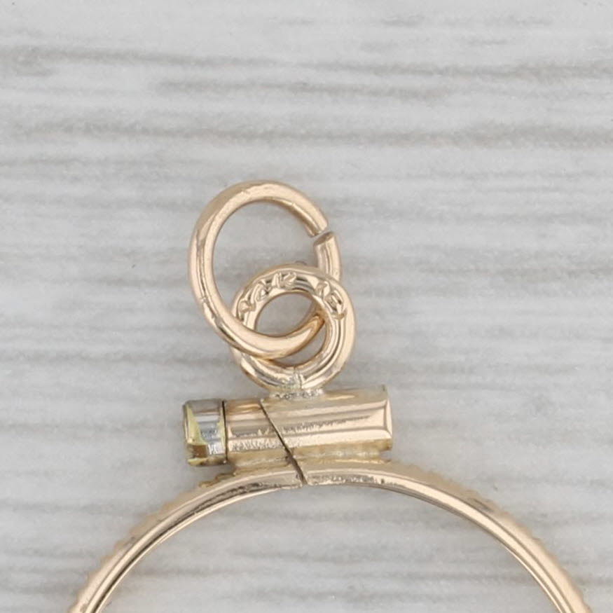 Gray Coin Pendant Bracelet 14k Yellow Gold Charm 15mm