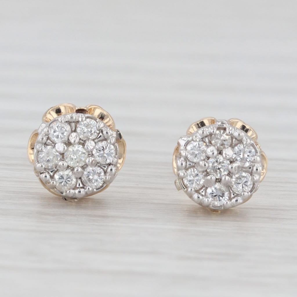 Light Gray 0.24ctw Diamond Cluster Stud Earrings 14k Gold Buttercup Flower
