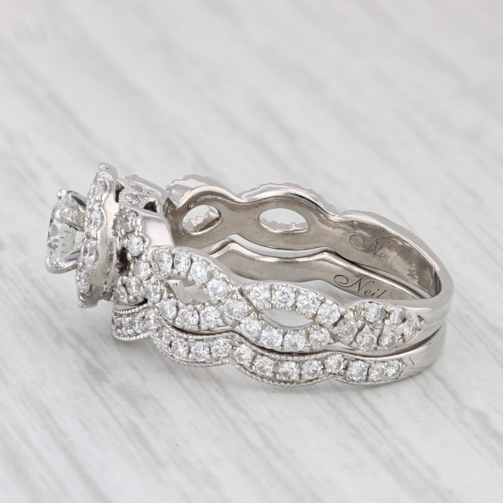 Light Gray Neil Lane 1.10ctw Diamond Halo Engagement Ring Wedding Band Bridal Set 14k Gold