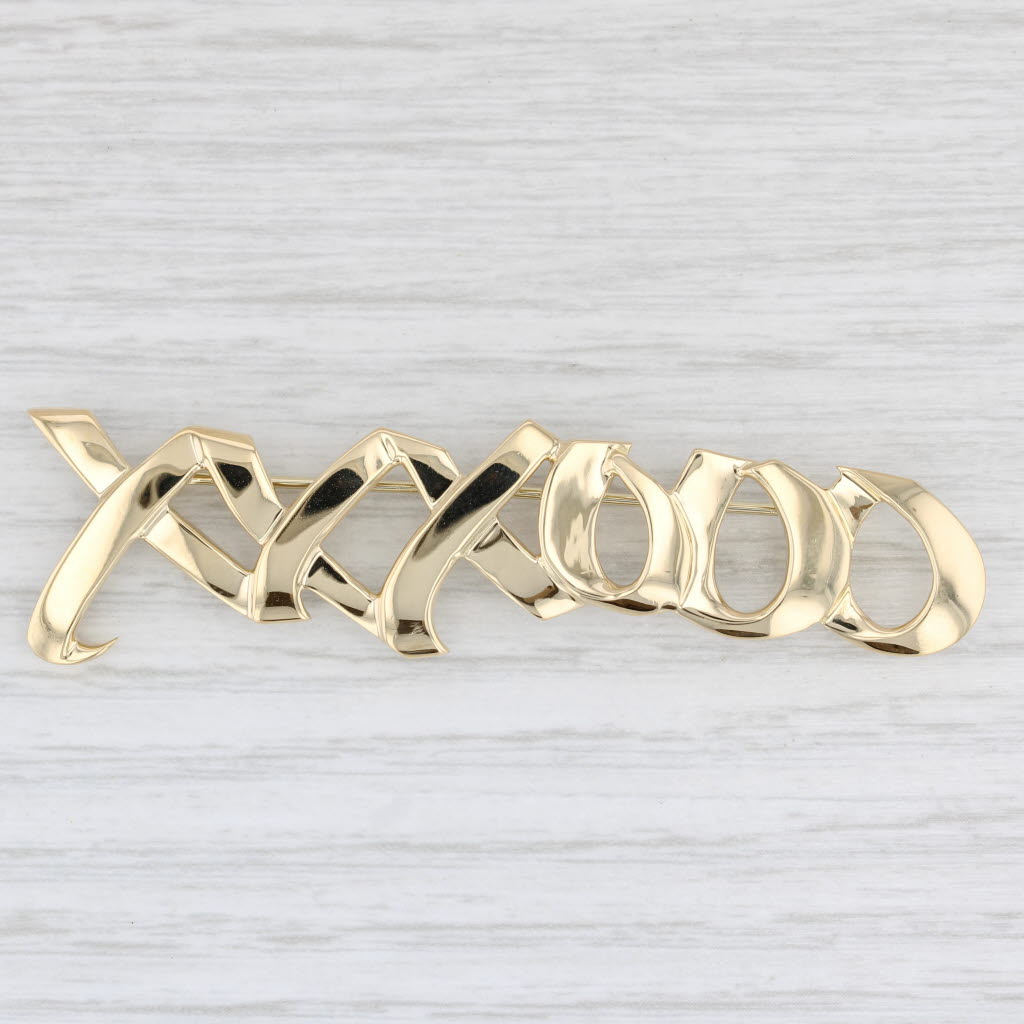 Light Gray XXXOOO Tiffany paloma Picasso Brooch 18k Yellow Gold 1983 Pin Box