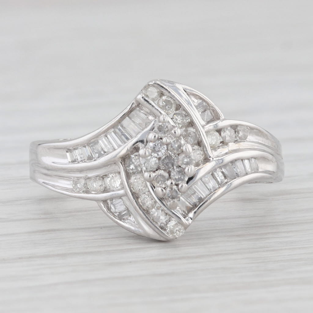 Light Gray 0.70ctw Diamond Cluster Engagement Ring 10k White Gold Size 9