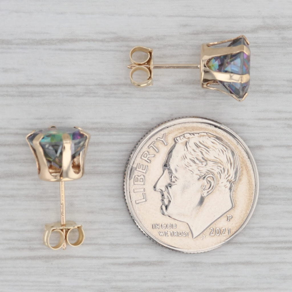 Gray 4.20ctw Mystic Topaz Stud Earrings 10k Yellow Gold Round Purple Green Solitaires