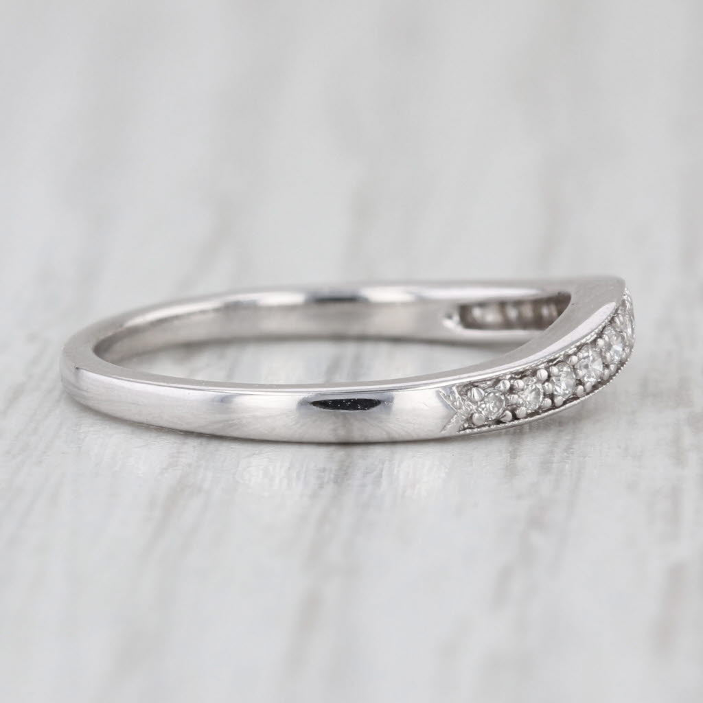 0.15ctw Diamond Contoured Wedding Band 14k White Gold Stackable Ring Size 7
