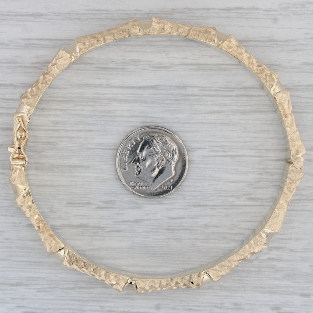 Gray Hammered Bamboo Bangle Bracelet 14k Yellow Gold 7.5" 10.1mm