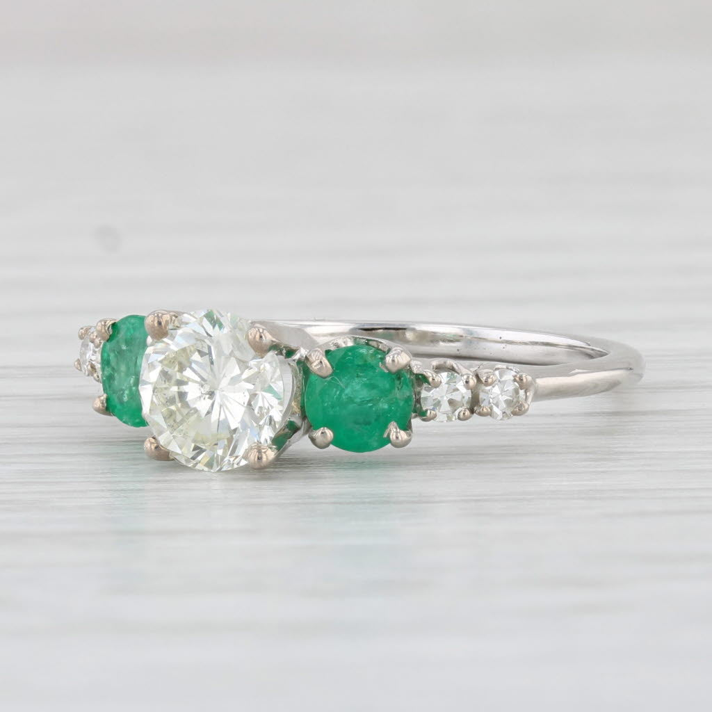 Light Gray 1.50ctw Round Diamond Emerald Engagement Ring 14k White Gold Size 7.75 GIA