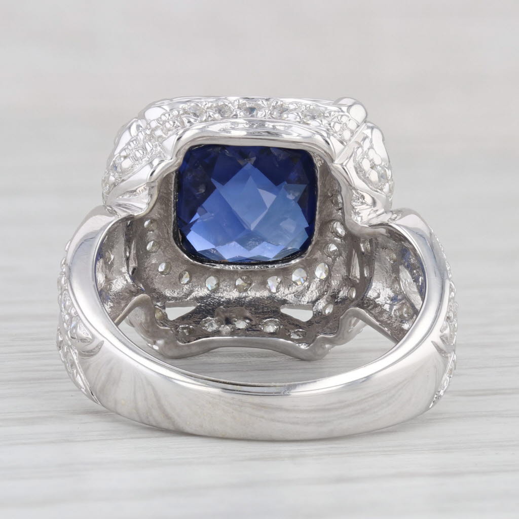 Light Gray 7.44ctw Lab Created Blue Sapphire Cubic Zirconia Ring 14k Gold Size 9 Cocktail
