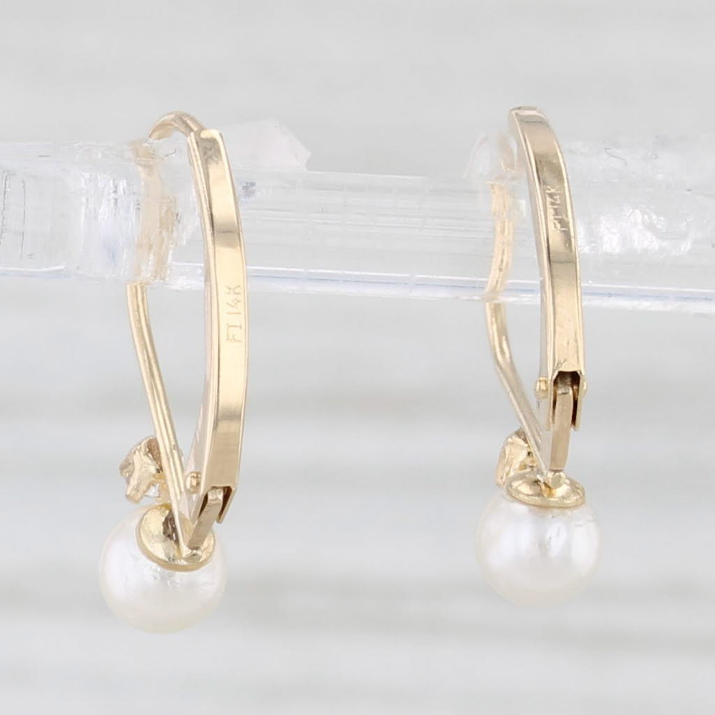 Light Gray Cultured Pearl Dangle Earrings 14k Yellow Gold Diamond Accents