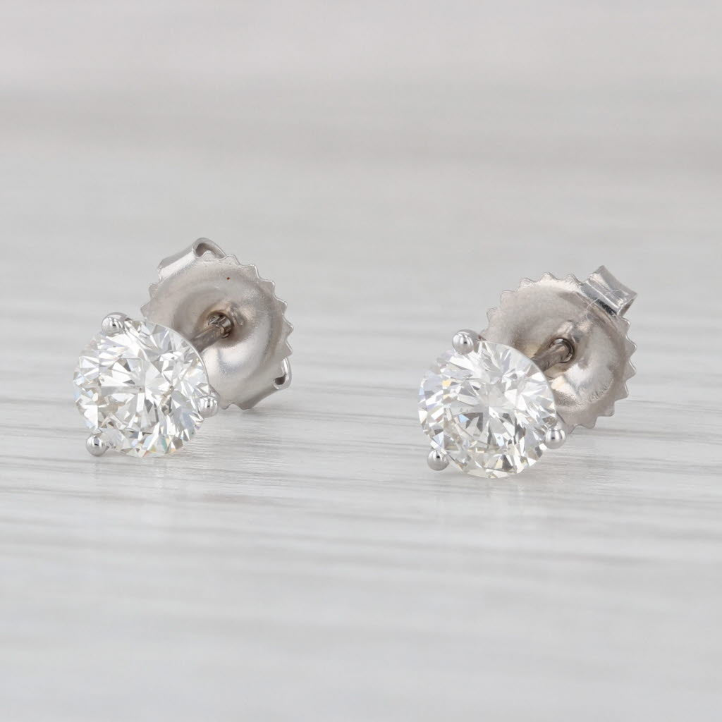 1.39ctw Diamond Solitaire Stud Earrings 14k White Gold Round Brilliant Studs