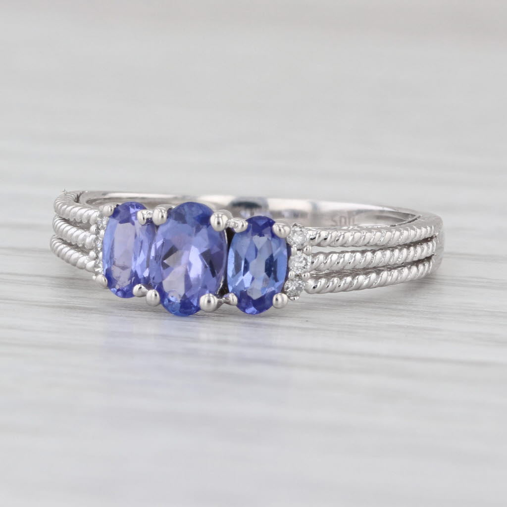 0.98ctw Tanzanite 3-Stone Diamond Ring 14k White Gold Size 7