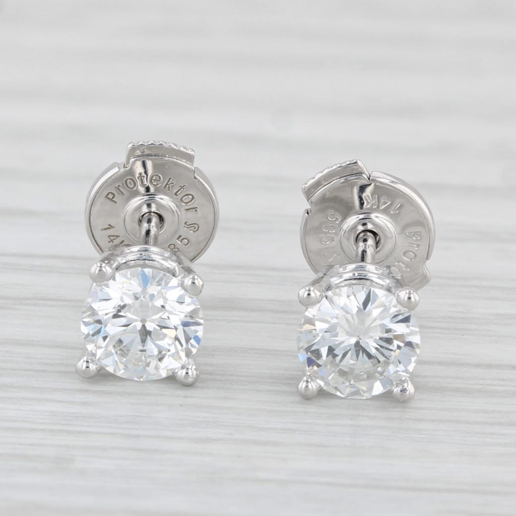 Light Gray New 1.06ctw Round Solitaire Stud Earrings 14k White Gold