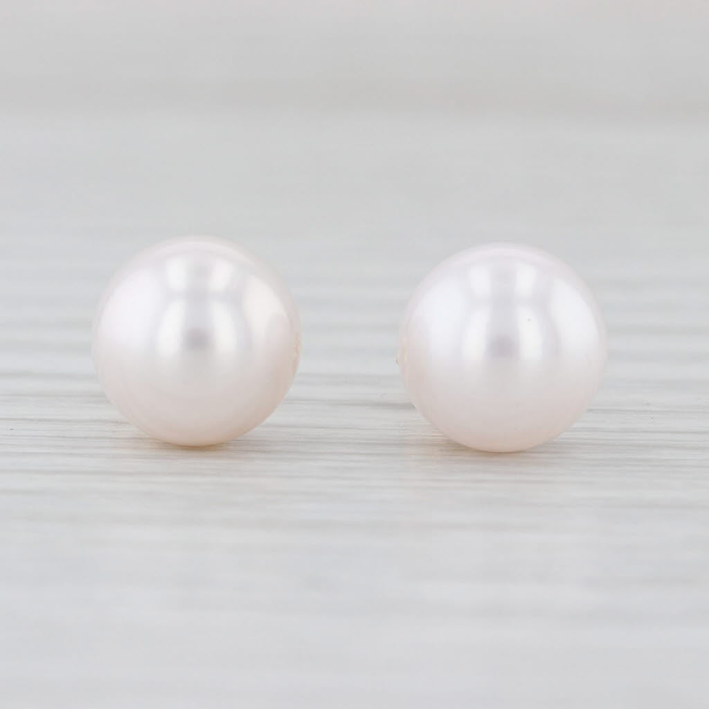 9.2-9.3mm Pearl Stud Earrings 14k Yellow Gold Round Bead Studs
