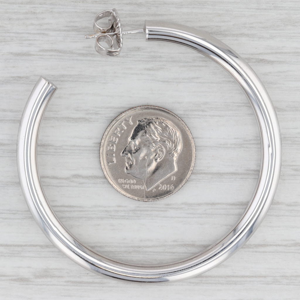 Light Gray Large Circle Hoop Earrings 14k White Gold Statement 48.5 x 4mm
