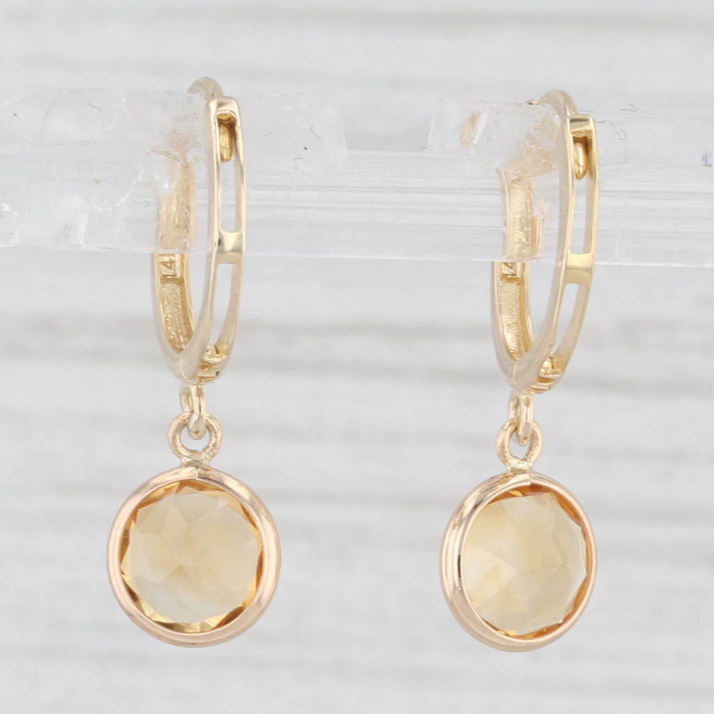 Light Gray 1.44ctw Orange Citrine Hoop Dangle Earrings 14k Yellow Gold