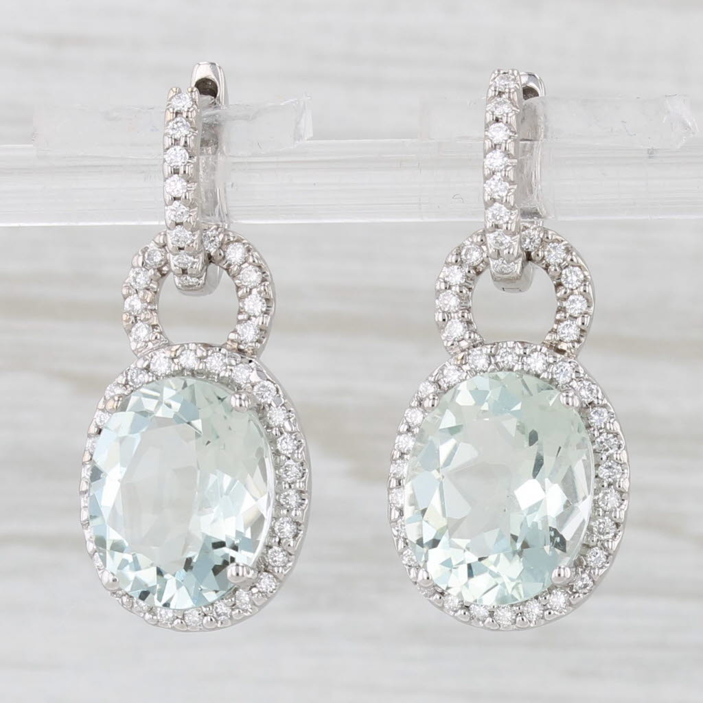 Light Gray 6.60ctw Prasiolite Green Amethyst Diamond Charm Dangles Hoop Earrings 18k Gold