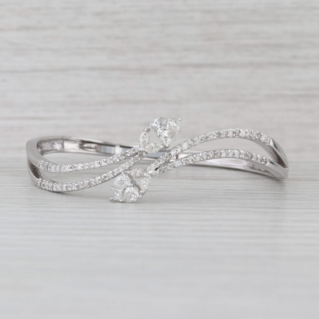 2.15ctw Diamond Teardrop Bypass Bracelet 18k White Gold 6.75" Hinged