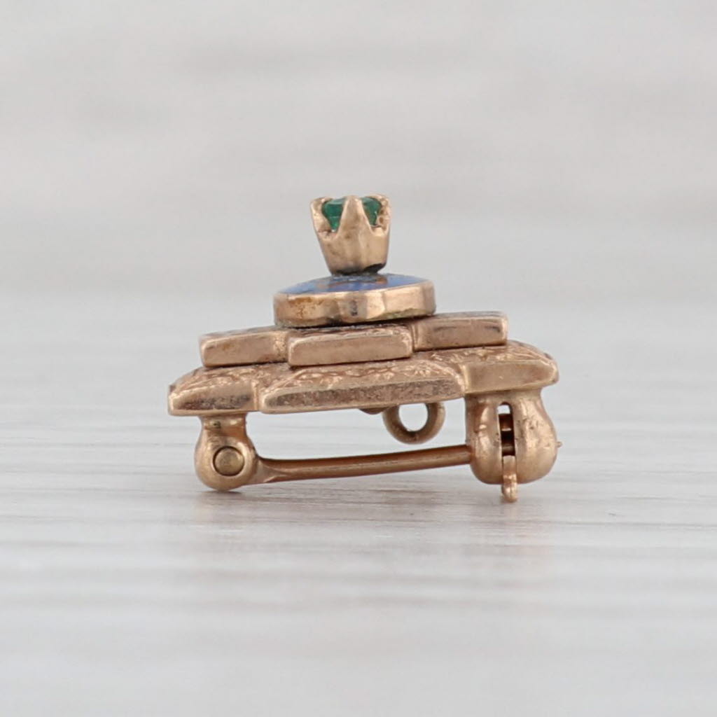 Light Gray Sigma Pi Cross Pin 10k Gold Emerald Enamel Vintage Fraternity Badge