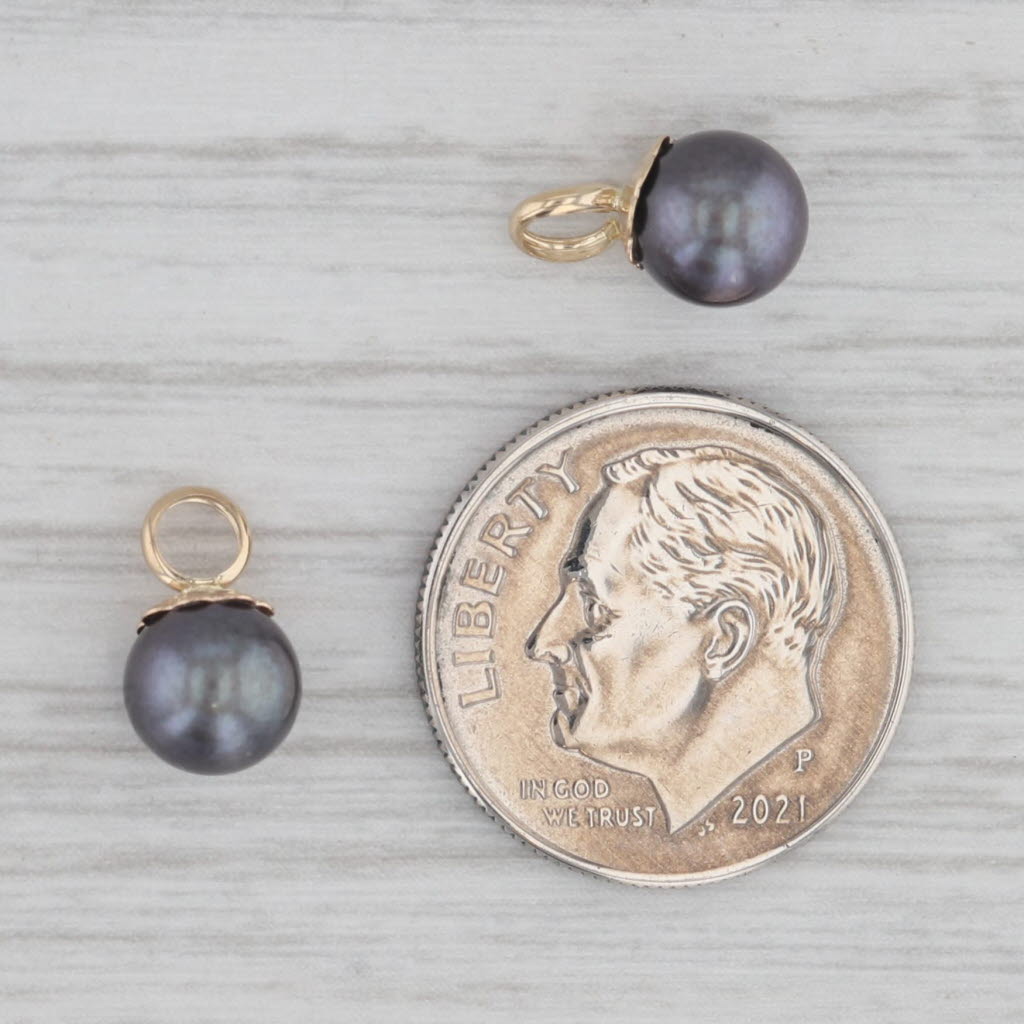 Gray Cultured Black Pearl Earring Enhancer Charms 14k Yellow Gold