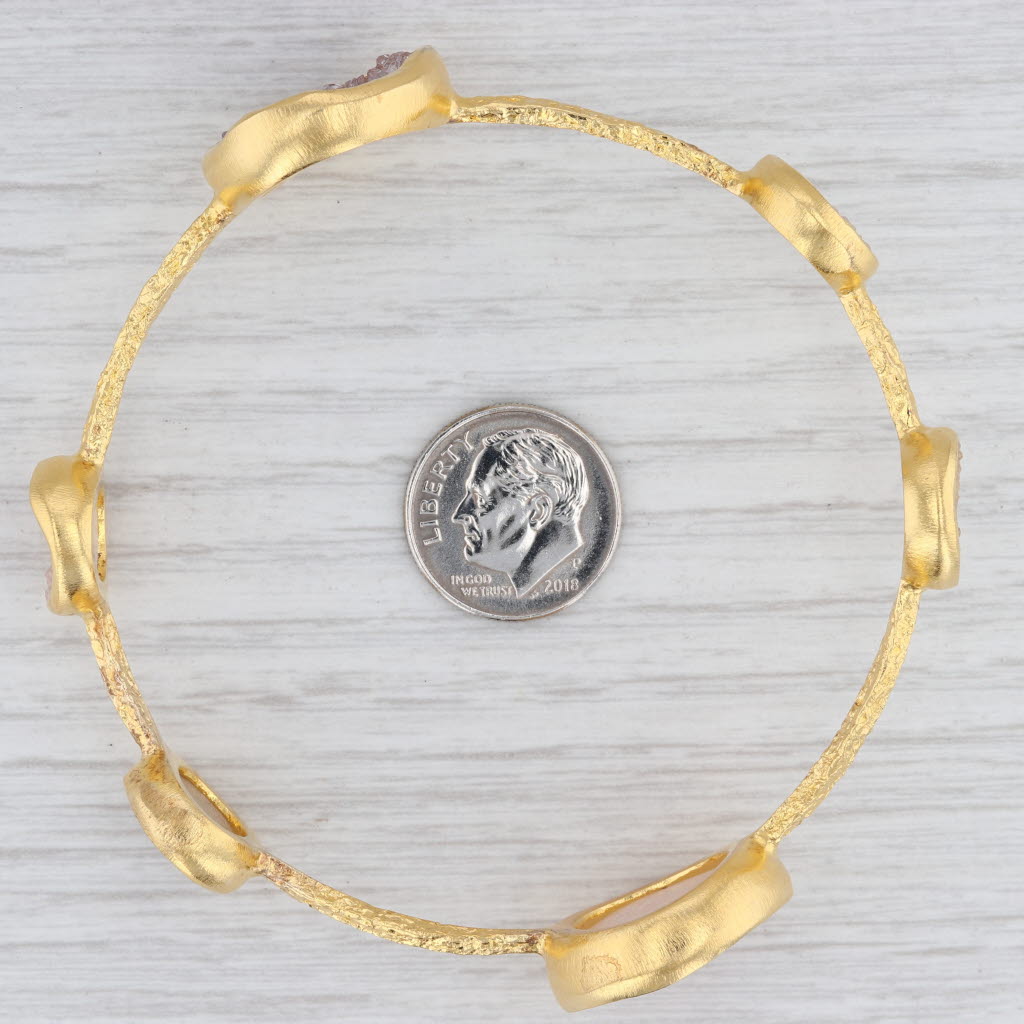 New Nina Nguyen Bangle Bracelet Sand White Druzy Quartz Sterling 22k Vermeil