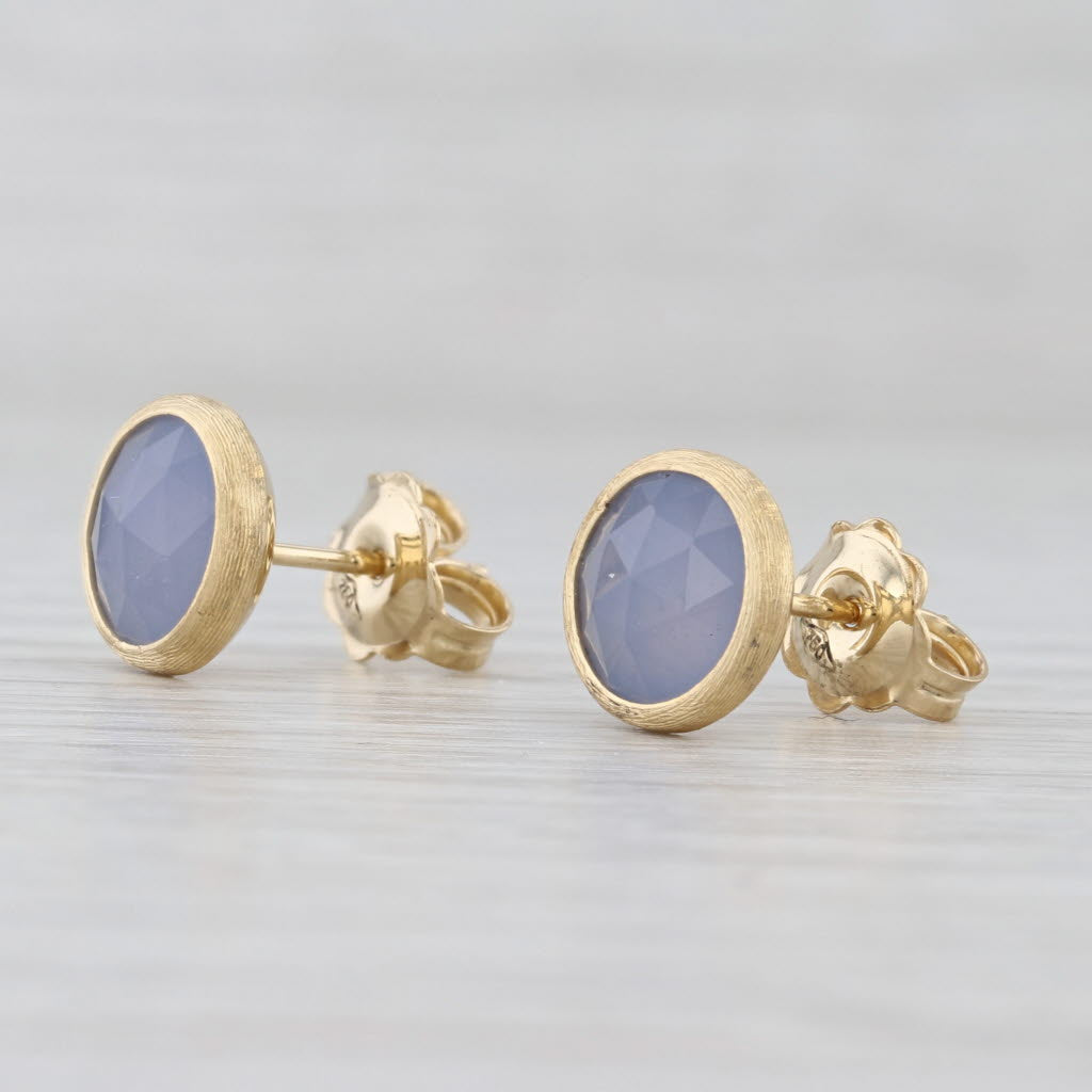 Light Gray Marco Bicego Jaipur Collection Chalcedony Stud Earrings 18k Yellow Gold