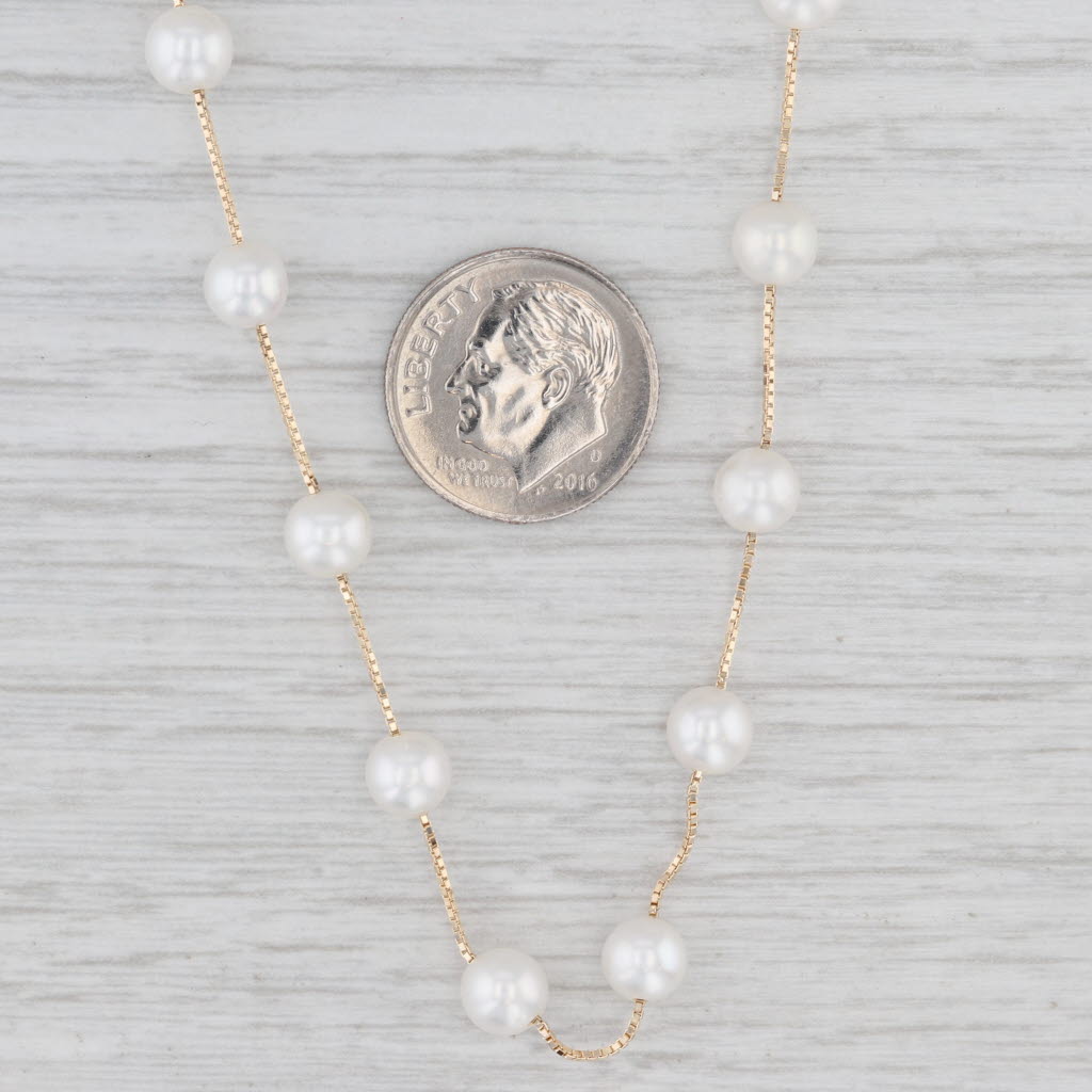 Disney Cultured Pearl Station Necklace 14k Yellow Gold 17" Box Chain