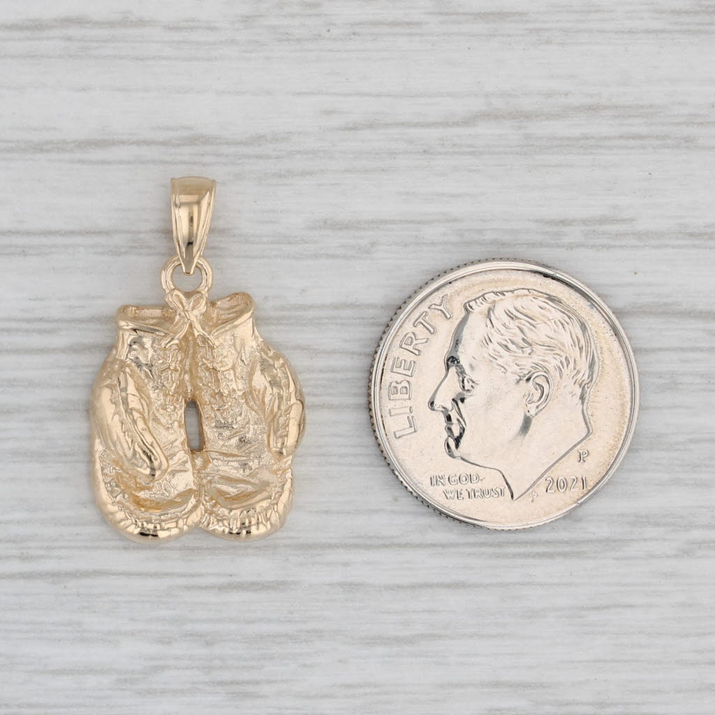 Gray Boxing Gloves Charm 14k Yellow Gold 3D Pendant