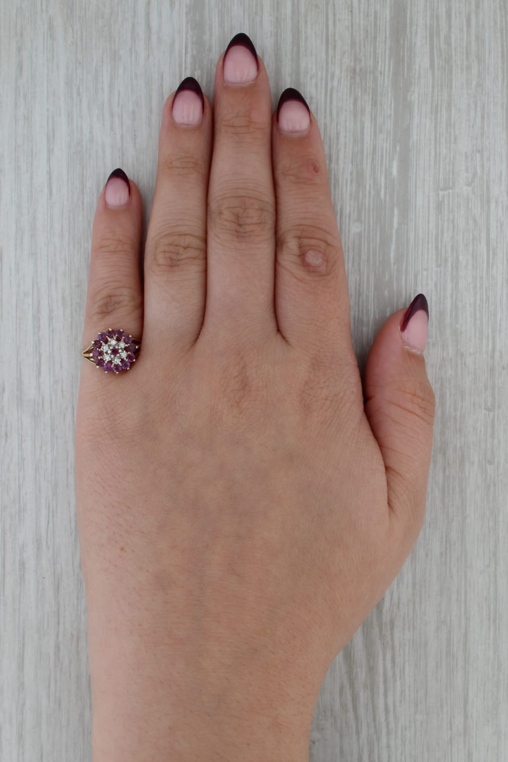 0.95ctw Ruby Sapphire Diamond Cluster Flower Ring 10k Yellow Gold Size 5.25