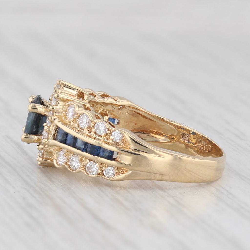 Light Gray 1.60ctw Blue Sapphire Diamond Ring 14k Yellow Gold Size 6.5 Engagement