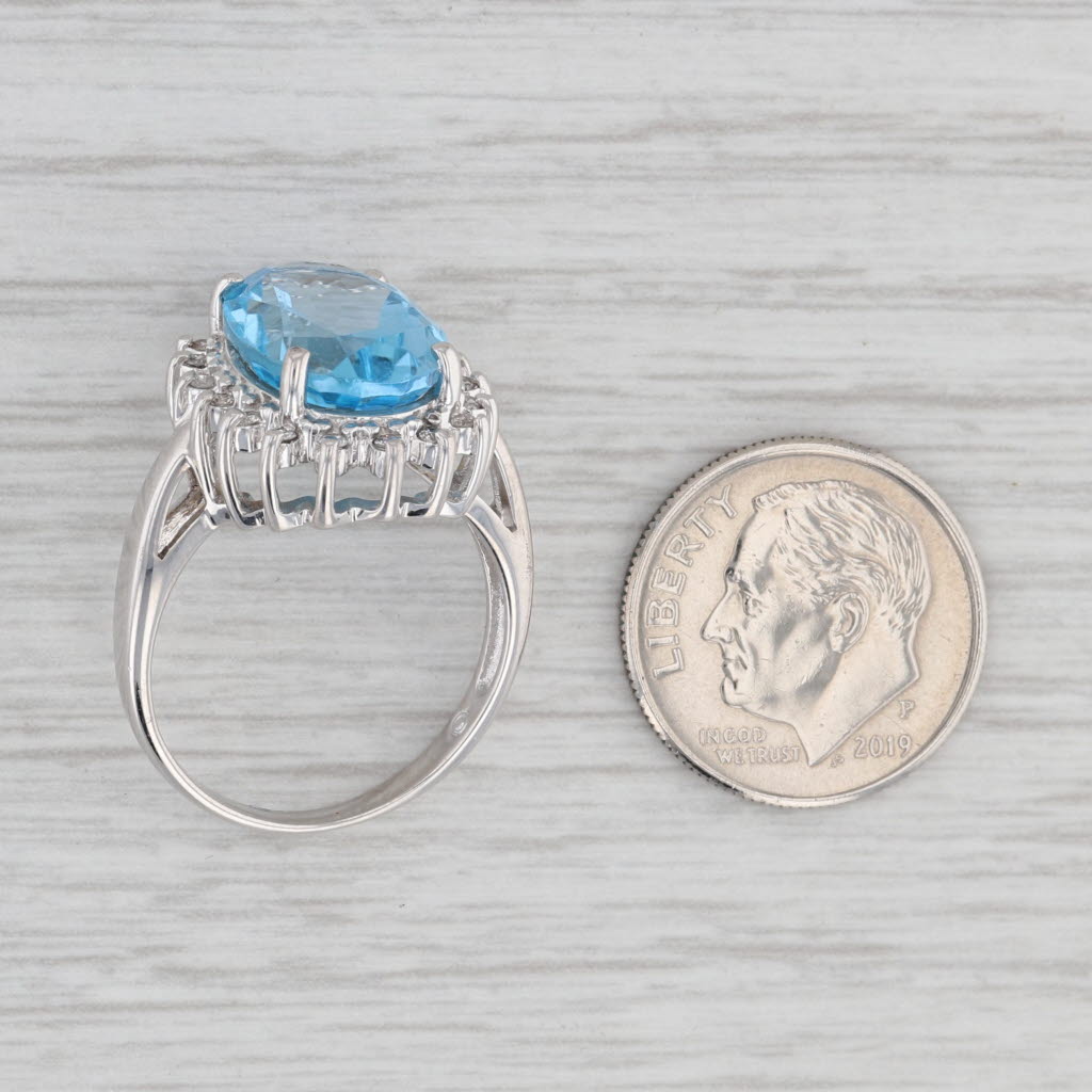 Gray 7.73ctw Blue Topaz Diamond Halo Ring 14k White Gold Size 7.5