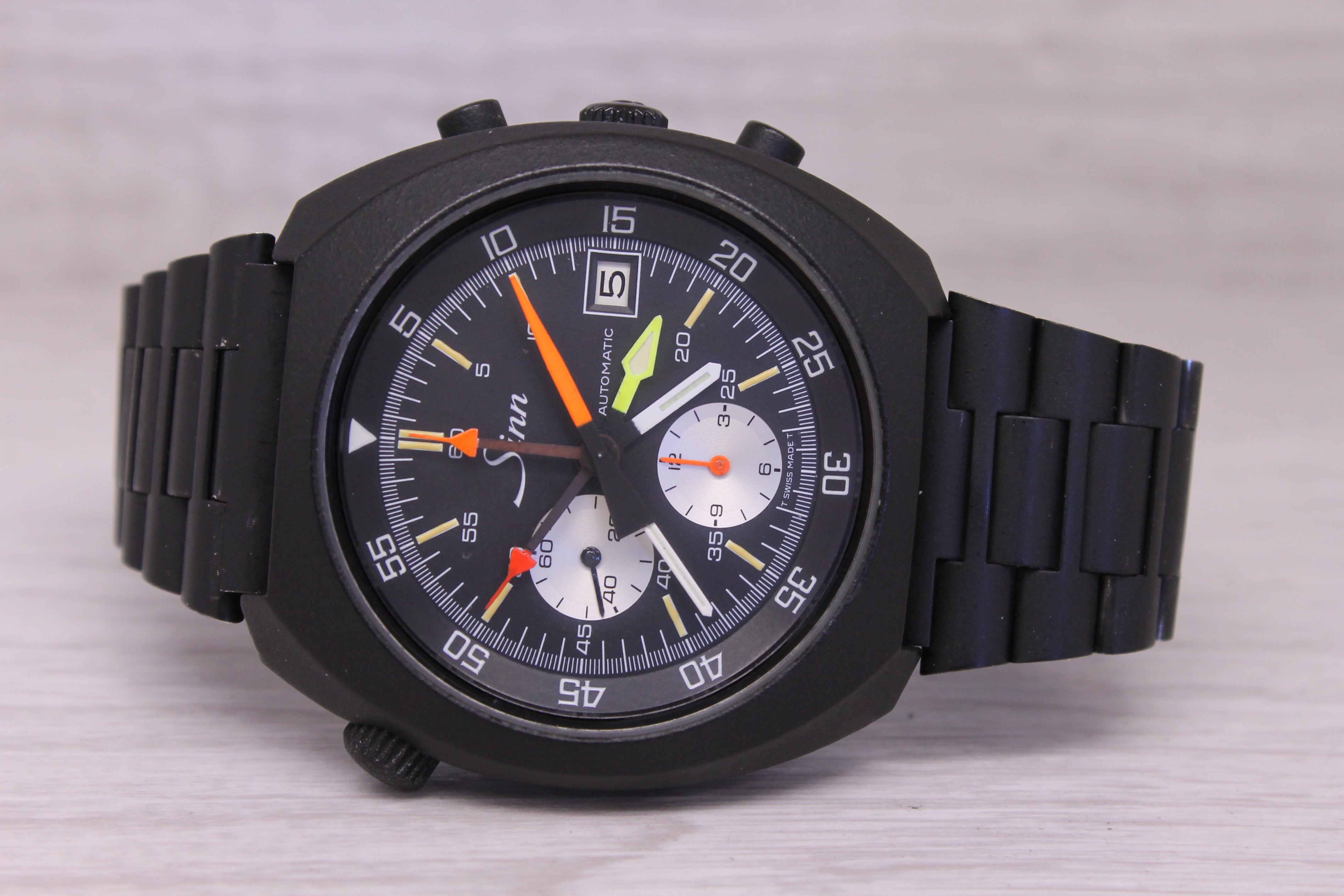 Vintage Sinn 140 43mm Black PVD Automatic Chronograph Near Mint Rare Setup