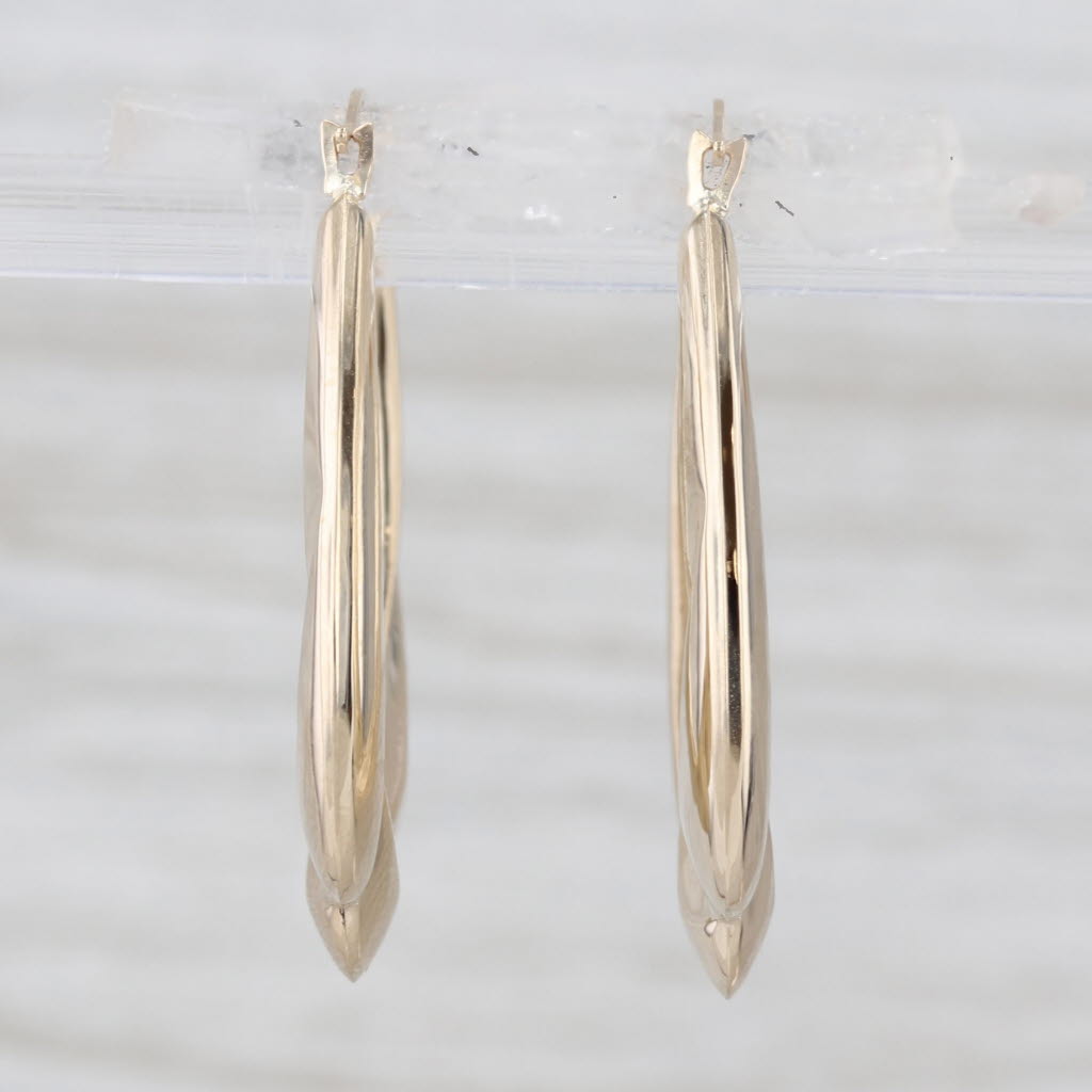 Woven Oval Hoop Earrings 10k Yellow Gold Snap Top Hoops 27.8 x 2.9 mm