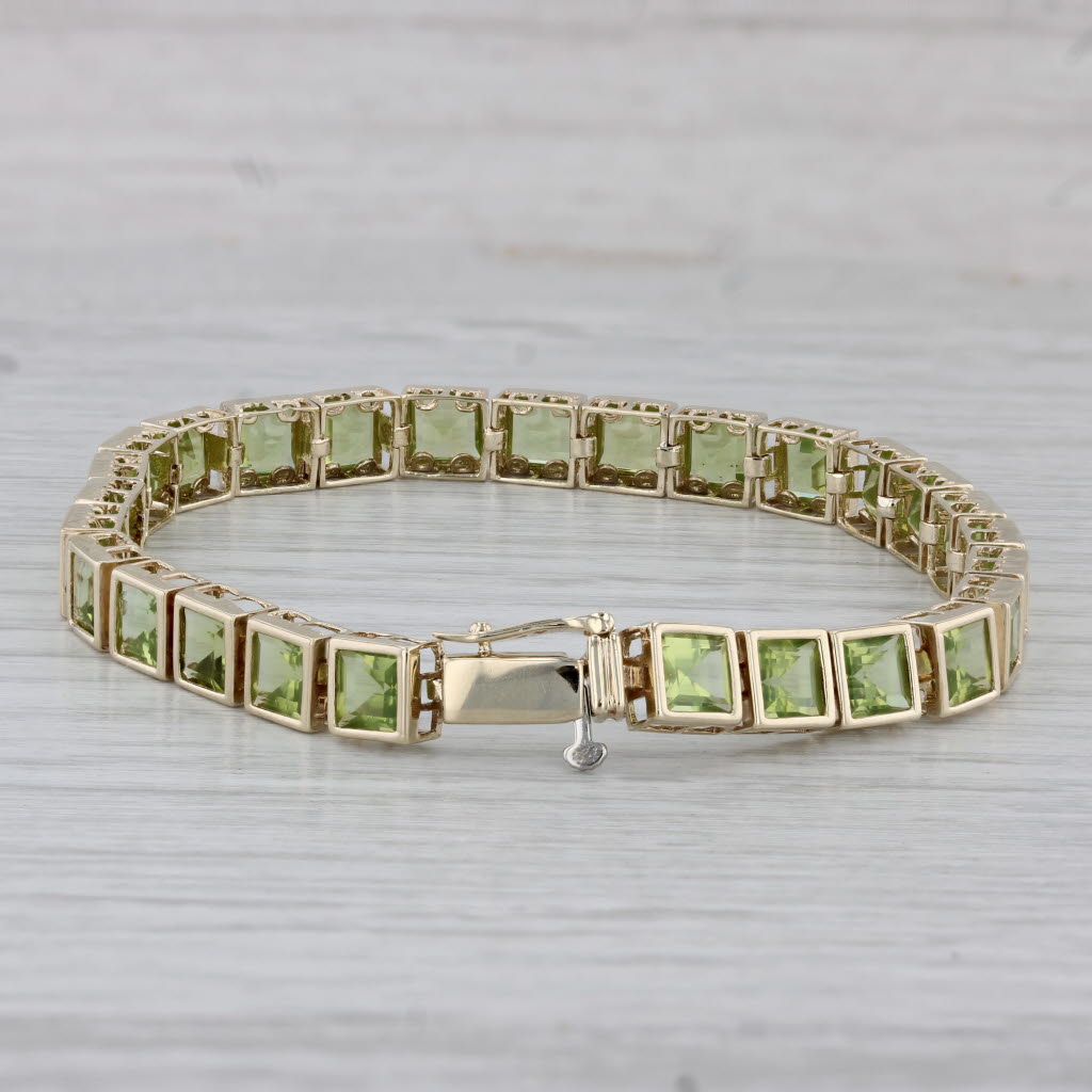 Gray 13.50ctw Peridot Tennis Bracelet 10k Yellow Gold 7.25" 6mm