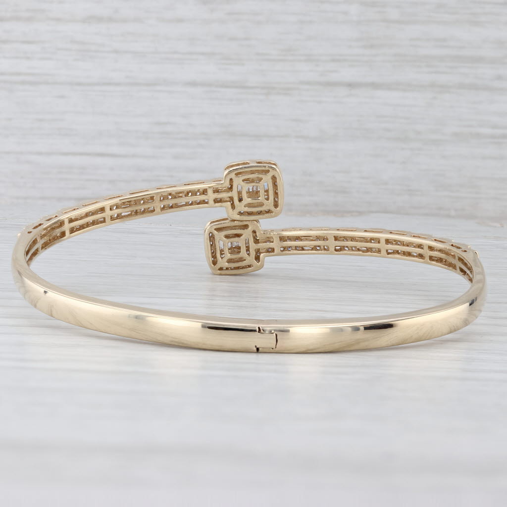 Light Gray 1.68ctw Diamond Bypass Bangle Bracelet 10k Yellow Gold 7" Hinged