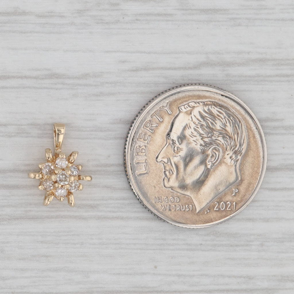 Gray Small Diamond Flower Pendant 14k Yellow Gold