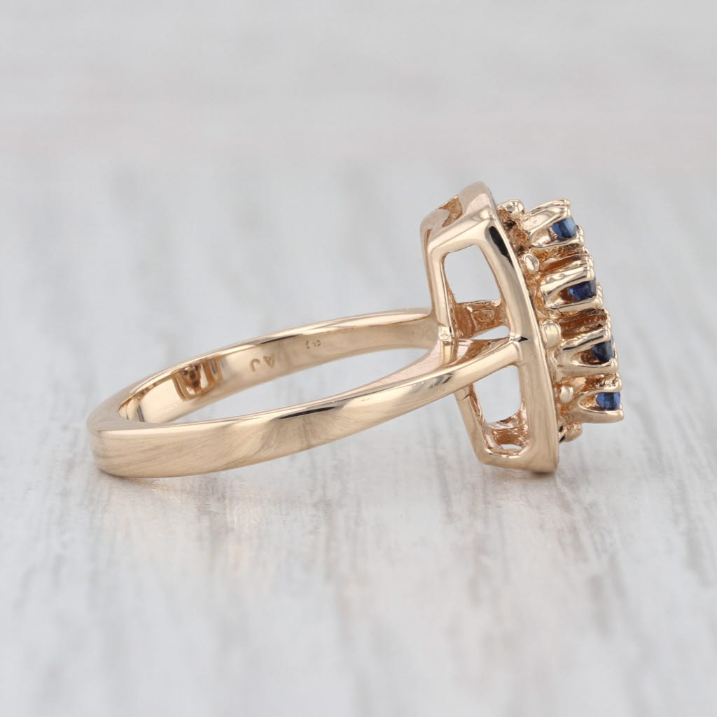 Blue Sapphire Cluster Enamel Ring 14k Yellow Gold Size 6.75