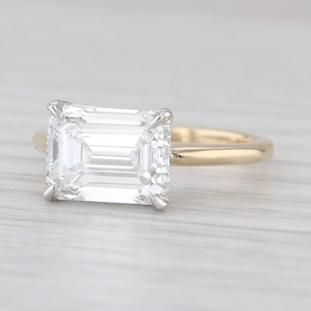 New 4.03ct E VS2 IGI Lab Grown Emerald Cut Diamond Engagement Ring 14k Gold Sz 7