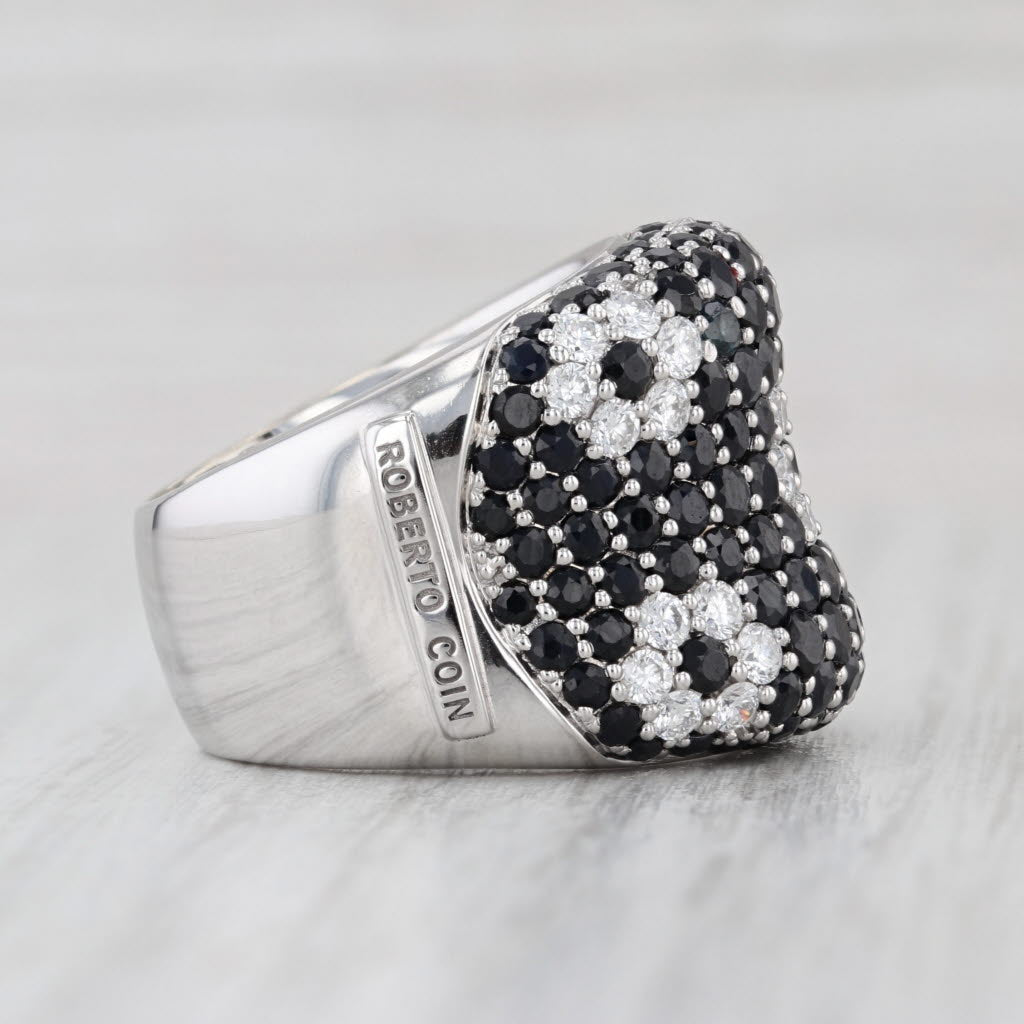 Roberto Coin Sapphire Diamond Flower Ring 18k White Gold Size 7.5 Cocktail