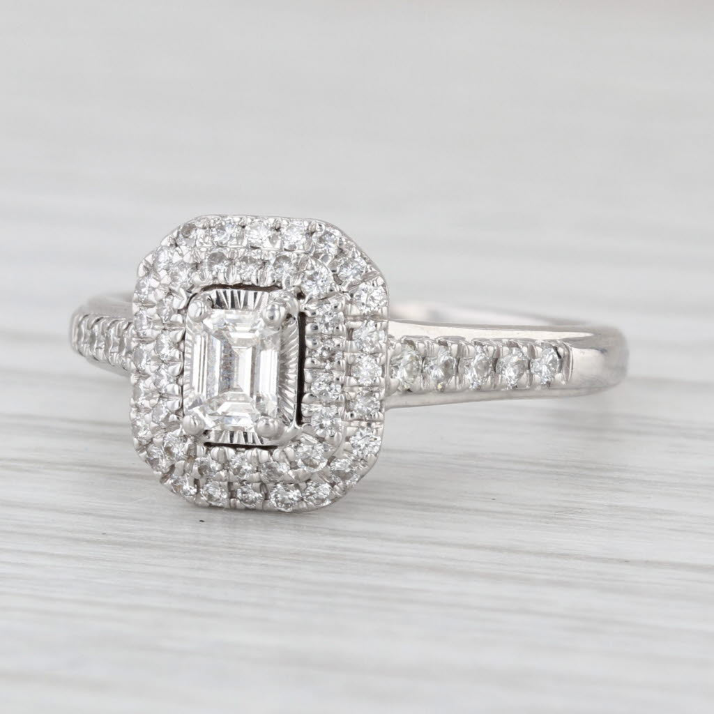 0.75ctw Emerald Cut Diamond Halo Engagement Ring 14k White Gold Size 7