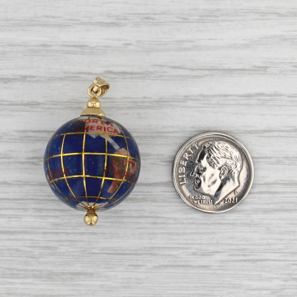 Stone Mosaic Bead Globe Pendant 14k Gold Shell Mother of Pearl Abalone Unakite